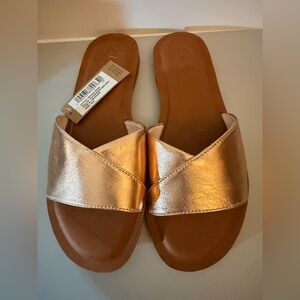 TOMS Metallic Rose Gold Shea Slide Sandals 6.5 NIB